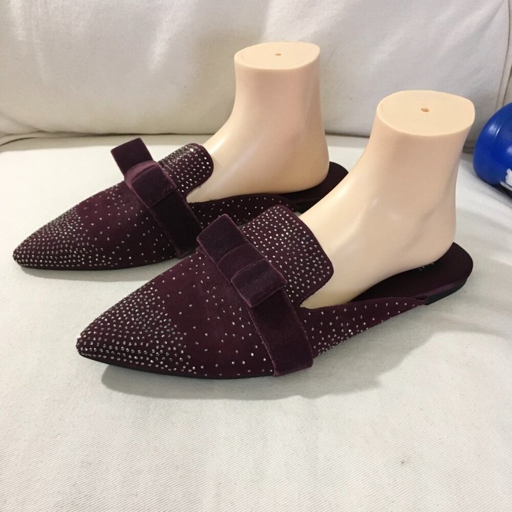 White House Black market Blaire Sparkle Slides Burgundy Velvet